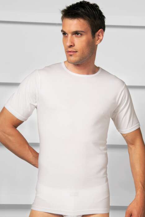 Erkek Pamuklu Kısa Kol Geniş Yaka Klasik Fanila T-Shirt (2510) - 1